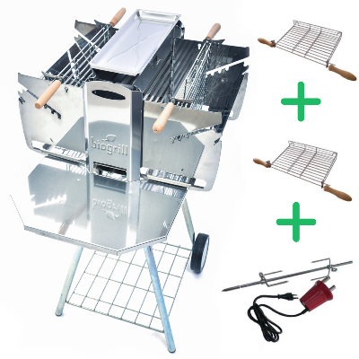 Pack Barbecue vertical BioGrill Inox, Rôtissoire & Grilles de cuisson supplémentaires